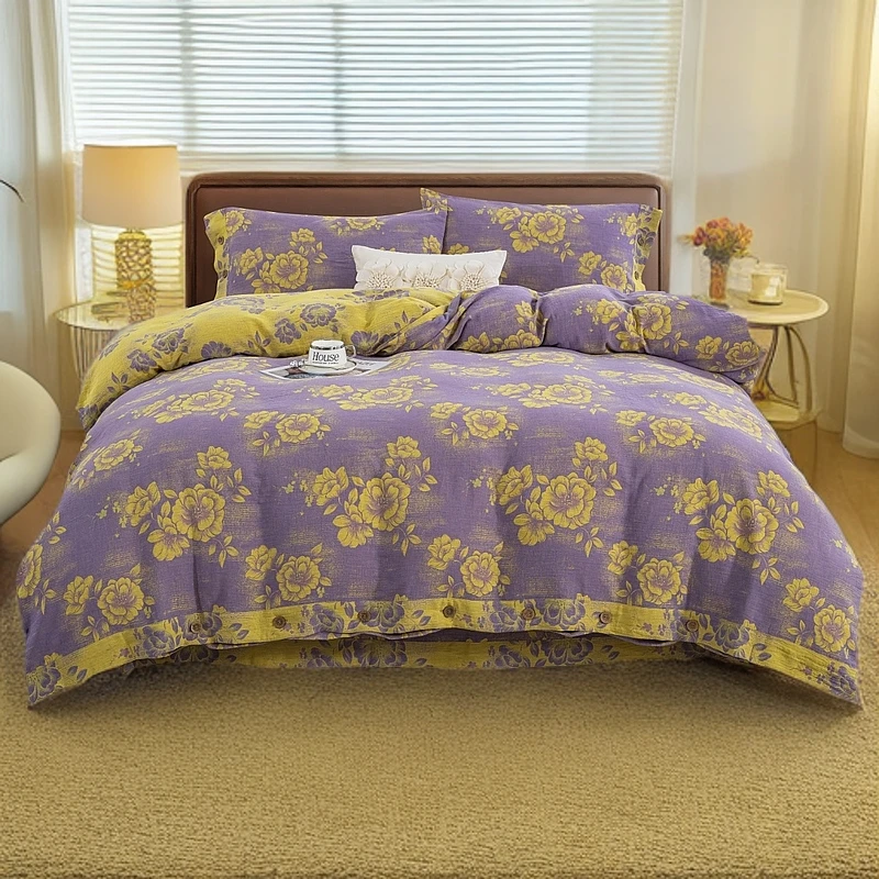 纯棉双层纱 四件套（万花园）国风款A类母婴级色织提花双层纱四件套