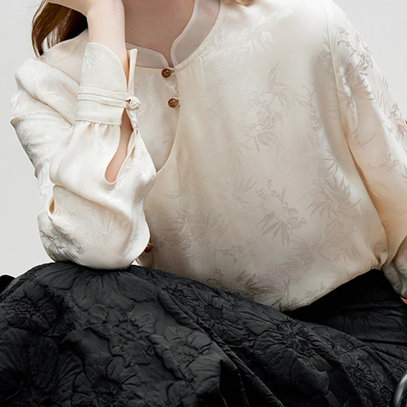 新款复古新中式女装国风漂亮老钱时尚长袖衬衫上衣立领气质提花