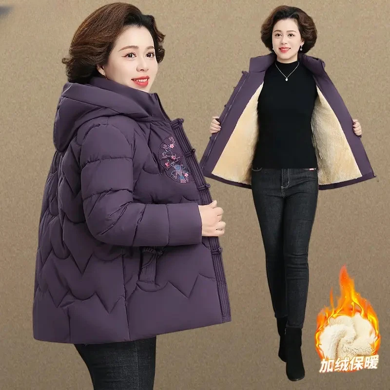 妈妈秋冬加绒外套新款加厚派克服中老年人女妈妈装冬季加绒加厚
