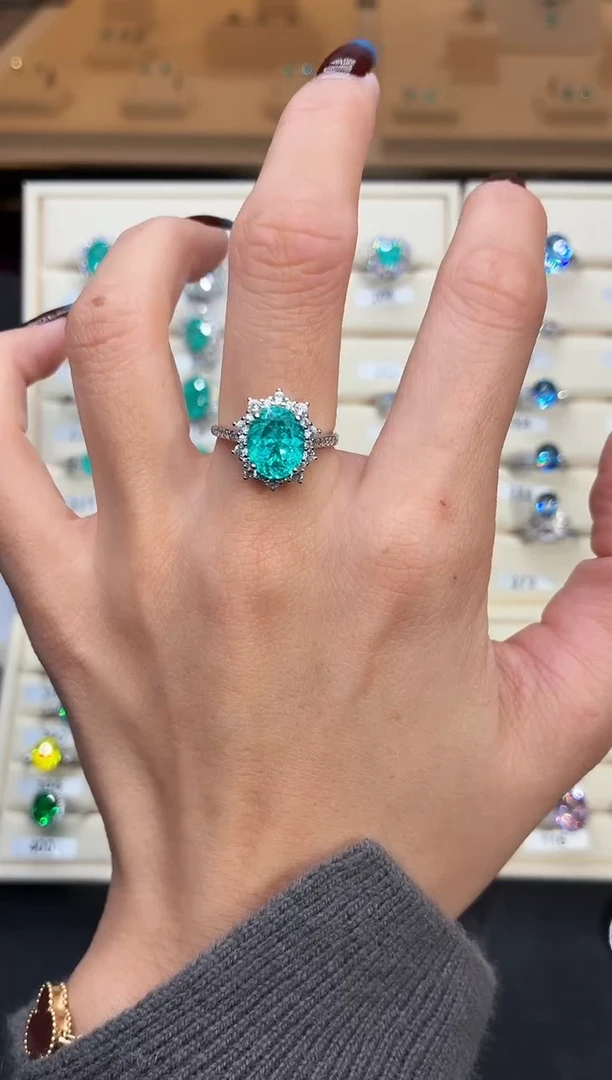 6ct碧玺（处理）无品牌 925银 轻奢感冰裂霓虹电光蓝系列