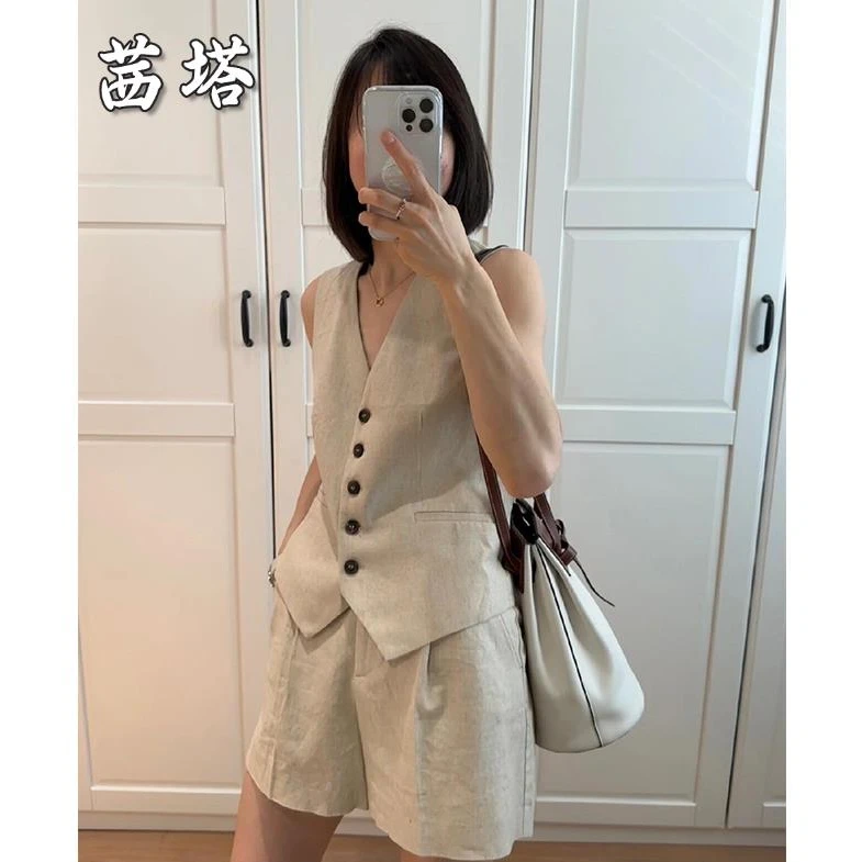2025年新款高端套装休闲马甲短裤夏季时尚气质港风复古两件套穿搭