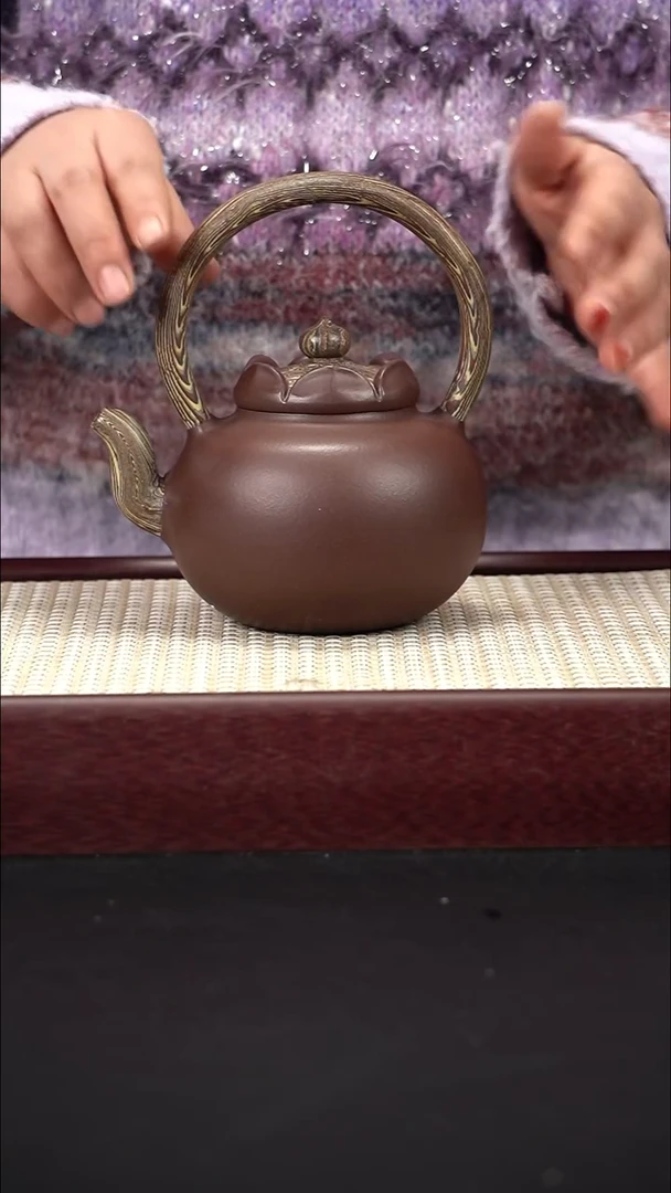 茶壶紫砂紫泥  绞泥 嘴把提梁 莲花盖