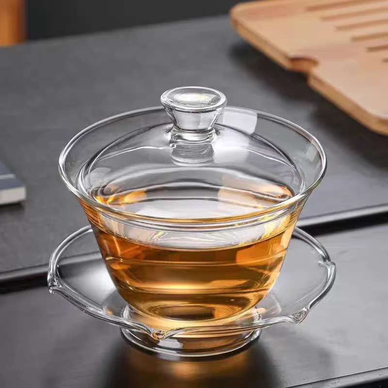 透明玻璃三才盖碗泡茶耐热不烫手3129特惠