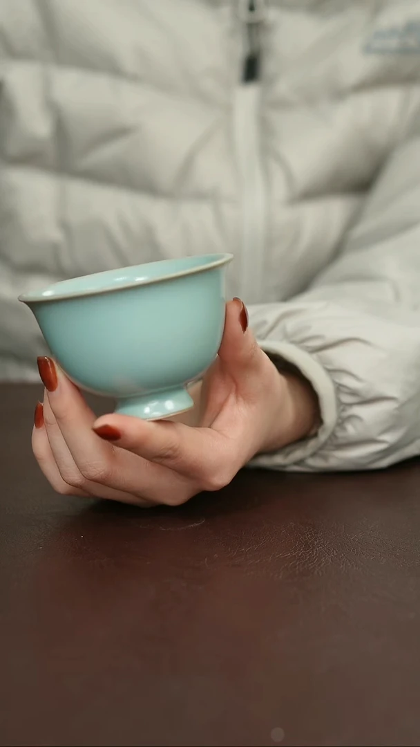 摆件瓷汝宋汝瓷原矿釉 鸡心杯