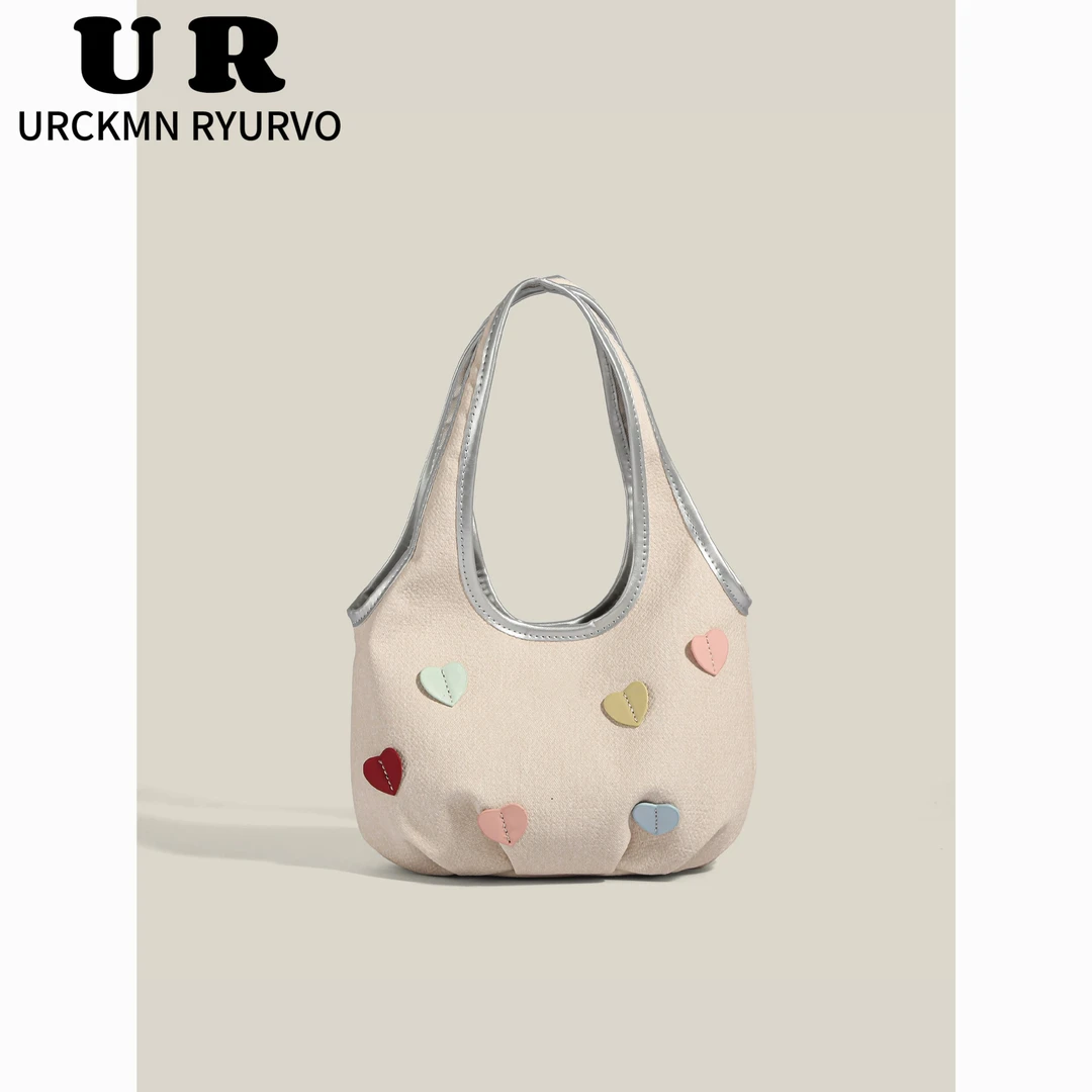 URCKMN RYURVO桃乐夏日托特包包女式2025新款桃心手提包单肩大包