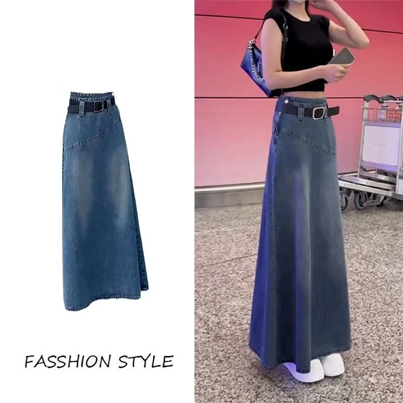 女2025早秋新款韩系复古包臀长裙ins潮美式小众辣妹a字牛仔半身裙