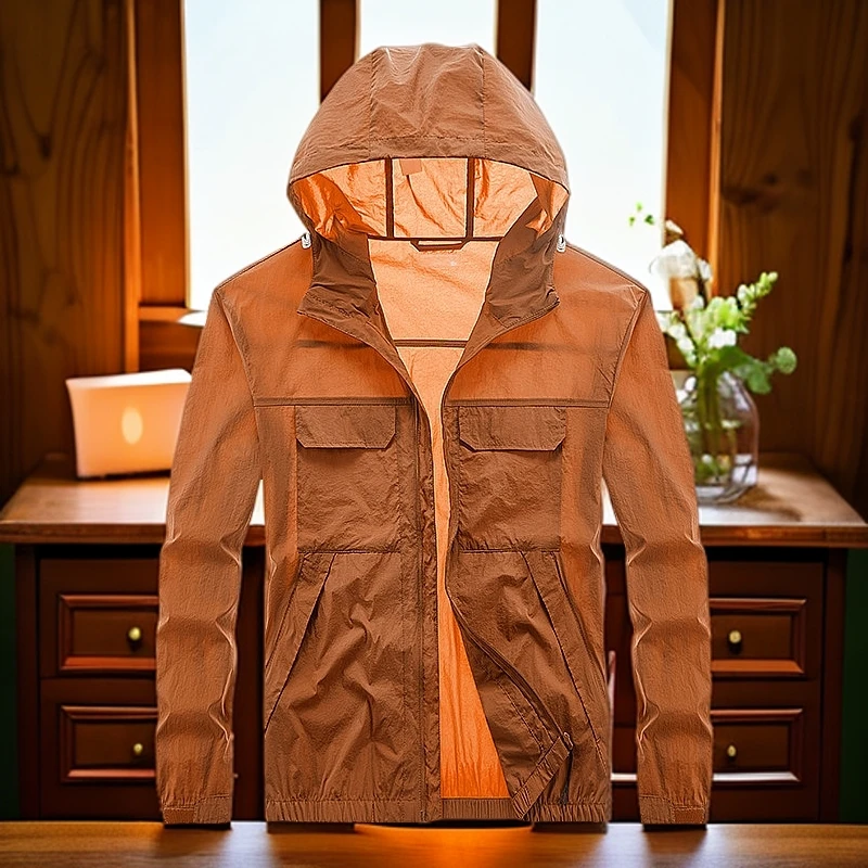 夏季新款男士户外薄款外套宽松防晒衣时尚百搭休闲工装多袋皮肤衣