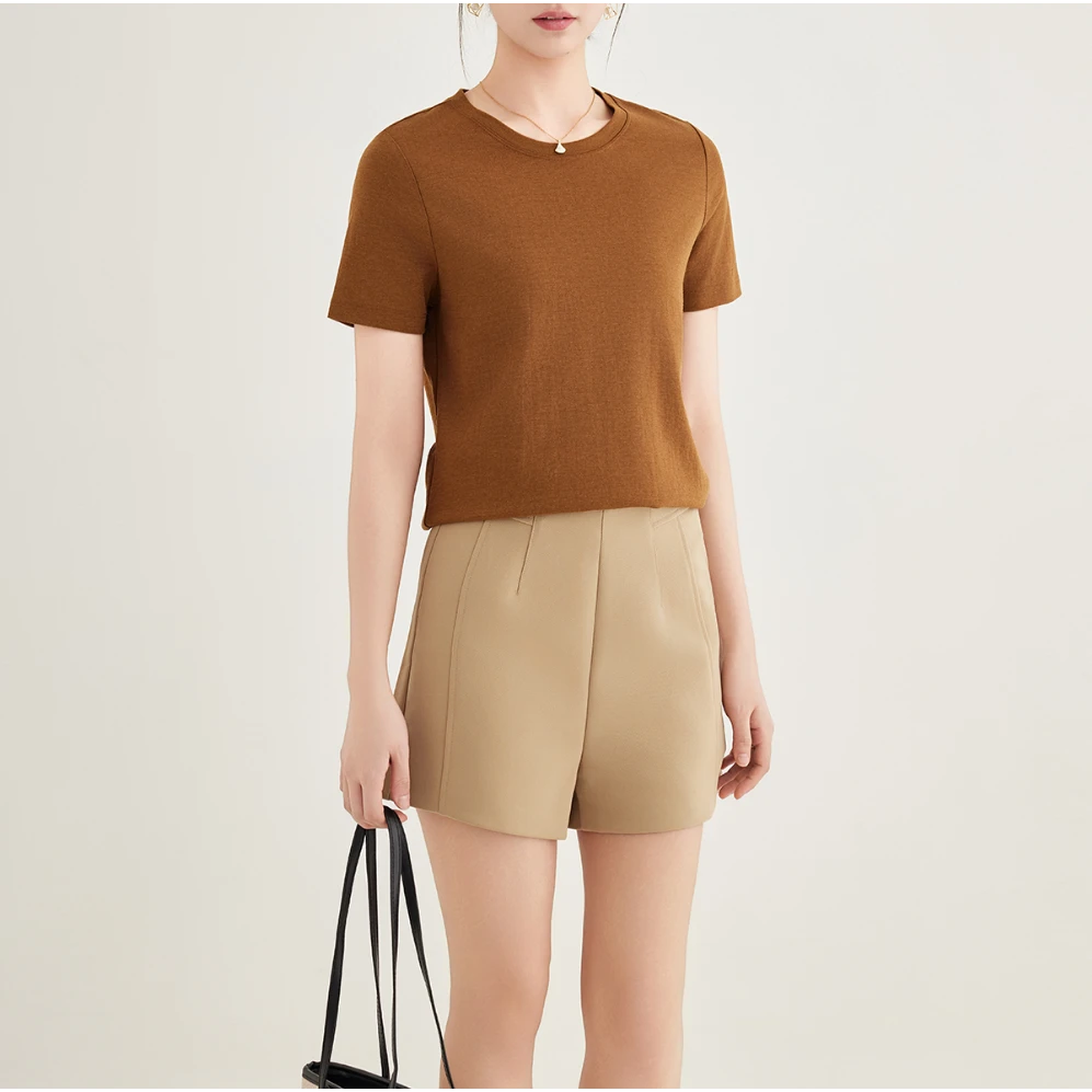 桑蚕丝莱赛尔天丝醋酸圆领短袖女式针织衫25DAK0617