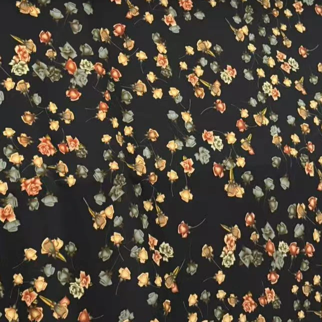 【香槟玫瑰双花】【弹力双绉面料布料】微弹不透肉时尚时装面料