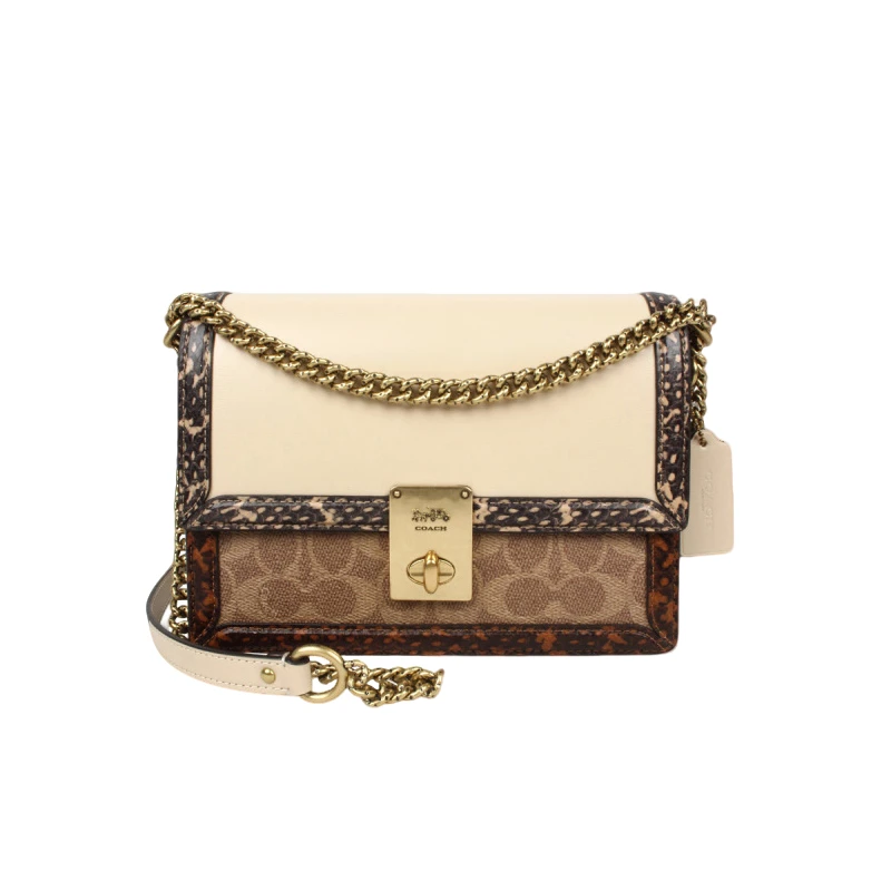 【全套礼盒】COACH/蔻驰HUTTON哈顿女士经典双拼老花百搭单肩斜挎包