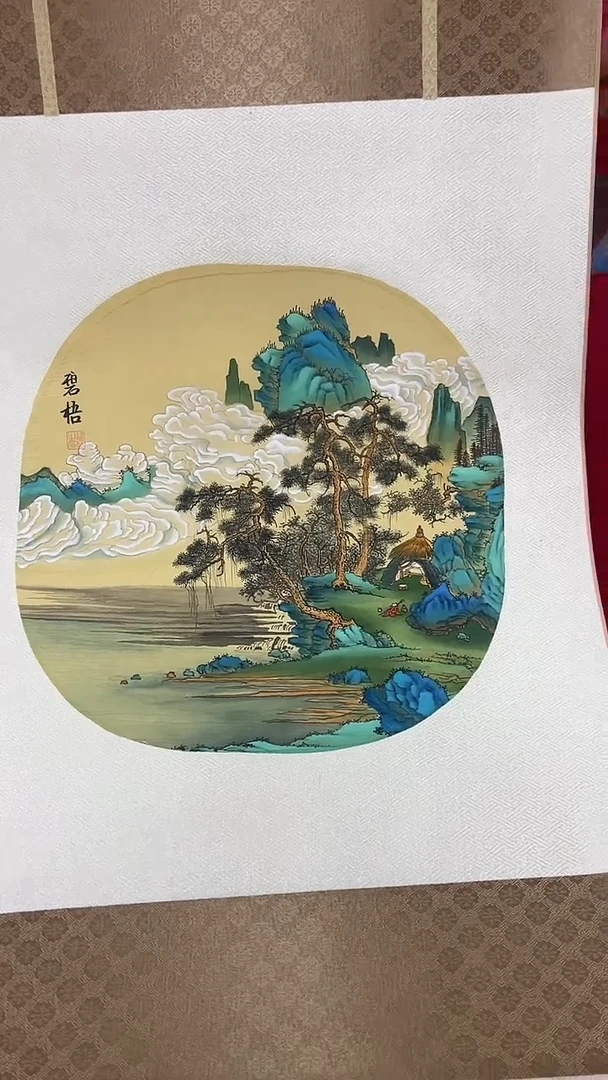 国画王碧梧绘画2.7pc圆面山水卷轴