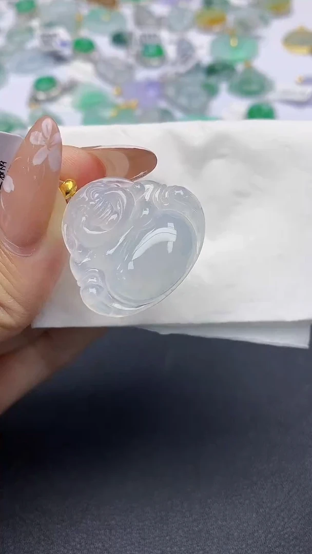 颈饰18K金镶嵌翡翠天然缅甸a货翡翠百元以上9元证书费自理