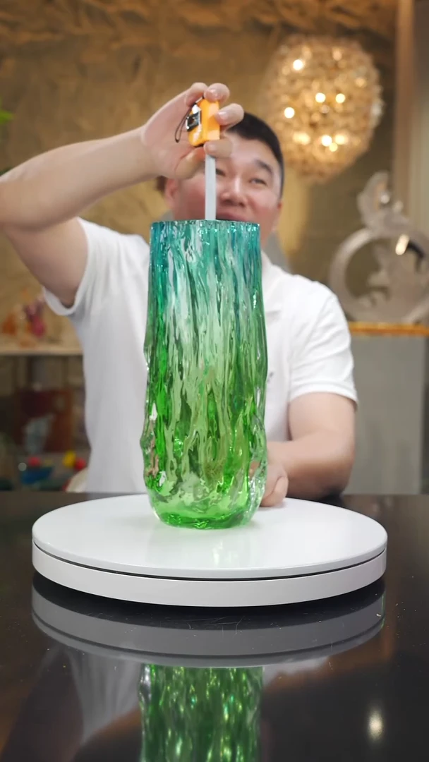 琉璃手工艺品福利蓝绿树纹花瓶