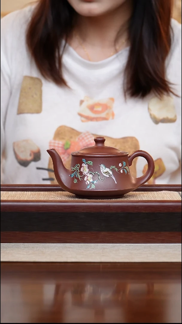 点彩曲壶240cc宜兴手工紫砂壶＋杯子