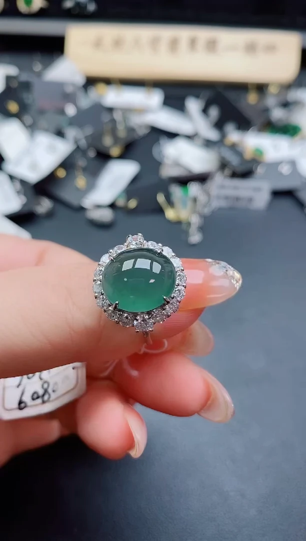 银S925镶嵌戒指翡翠1