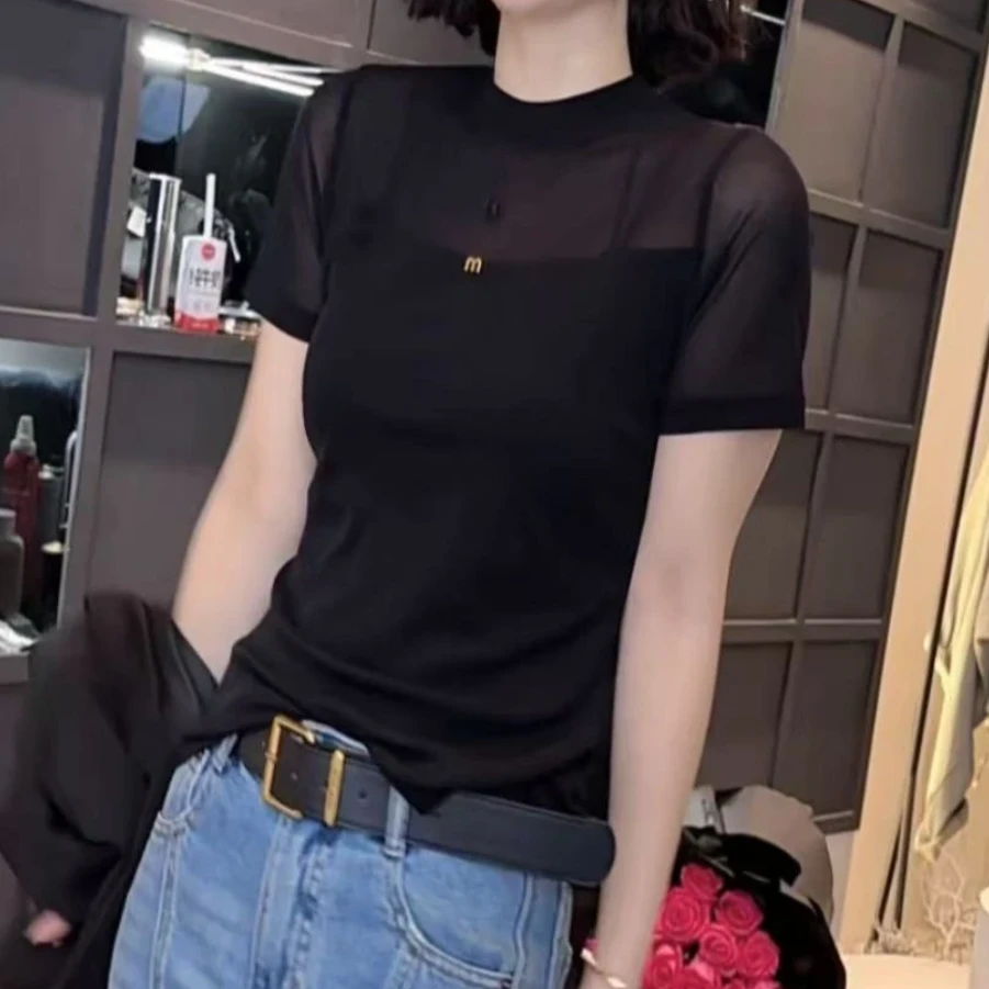 2025春夏季网红半透爆款遮肉显瘦百搭气质休闲洋气时尚宽松t恤