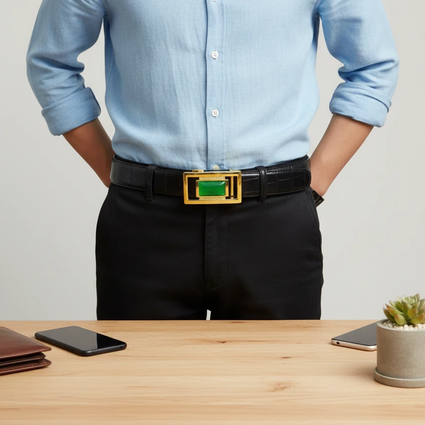 ClorisKelsey时尚男士休闲皮带自动扣百搭鳄鱼纹腰带商务裤腰带