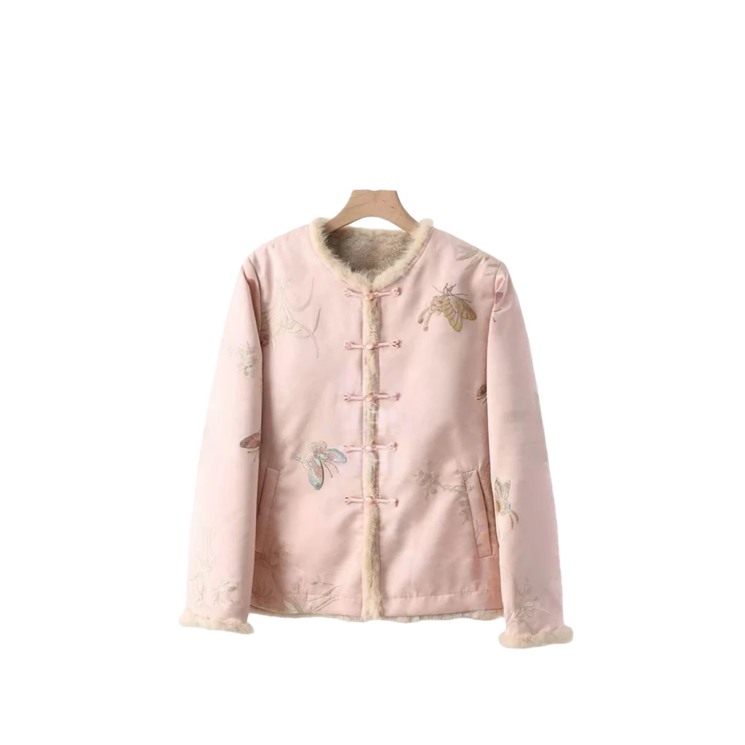 【夕风徐徐】25年冬款新款水貂毛外套香云老料新中式上衣百搭双面穿