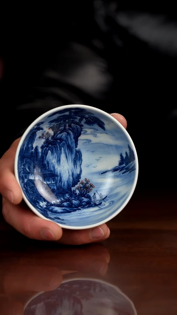 景琳藏青花北派山水松崖幽居