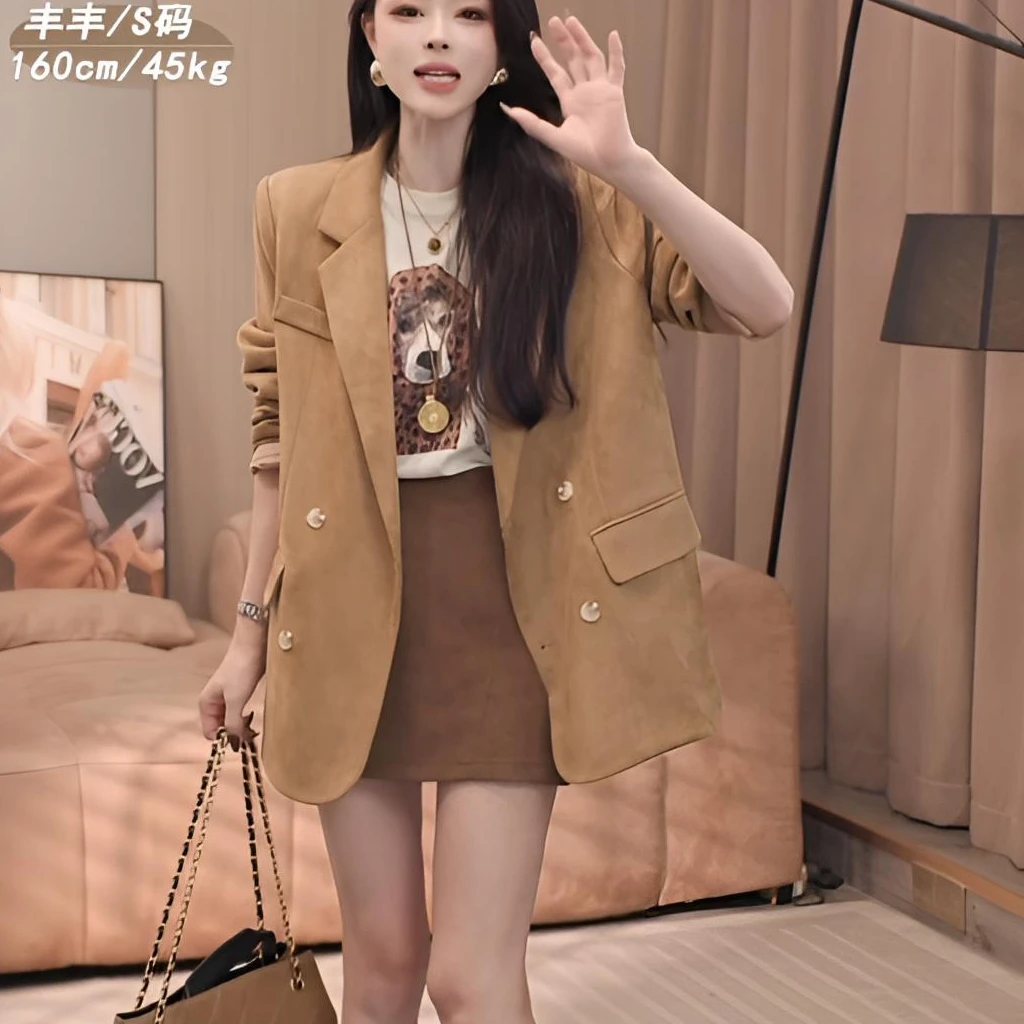 单排扣翻领老钱风设计感西装外套女2025秋季新款百搭西服上衣