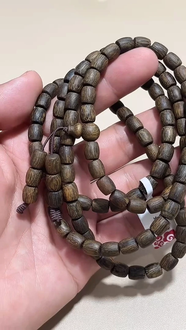 沉香手串越南芽庄树心油沉水级白奇楠桶珠