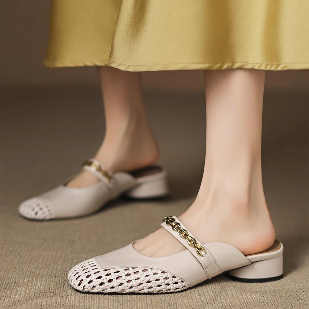 编织镂空洞洞鞋包头半拖鞋女款2025新款爆款时尚百搭拖鞋女鞋外穿