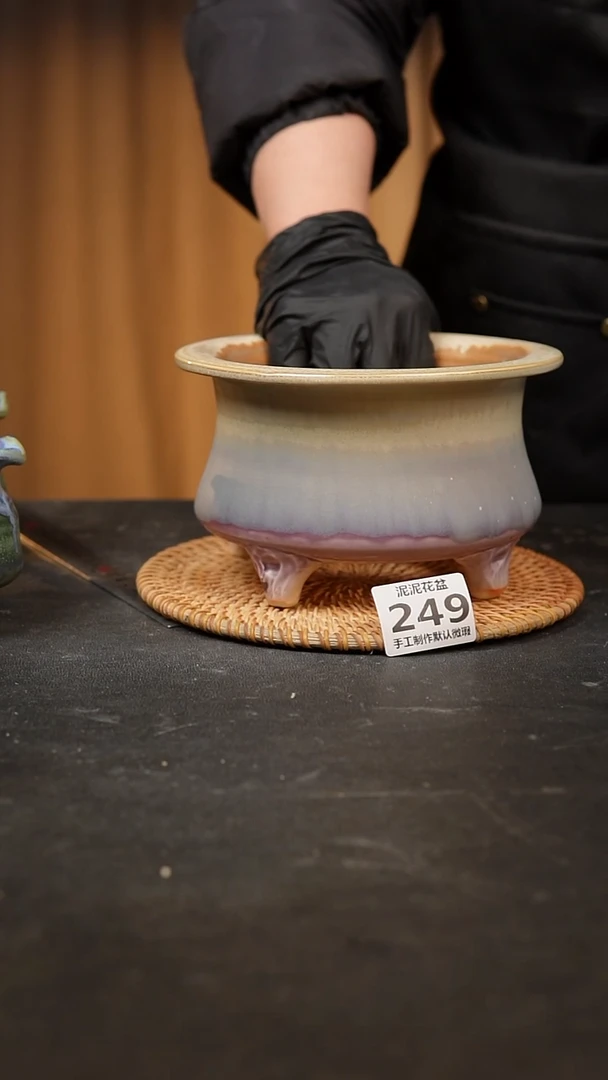 【闪购商品】瓷片249泥泥手工花盆口13高11