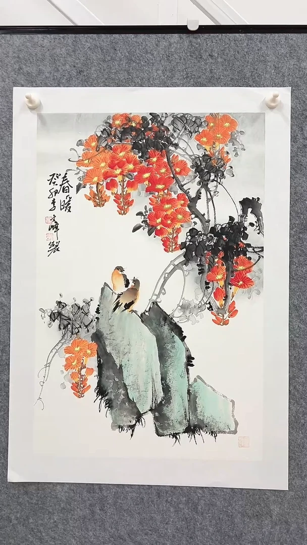 国画李文峰四尺三开花鸟作品