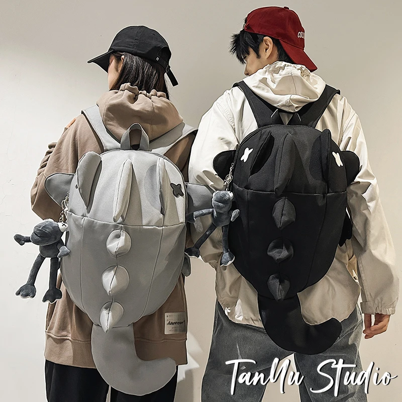 探屿鲨鱼原创怪兽背包小众卡通双肩包男女新款大容量个性学生书包