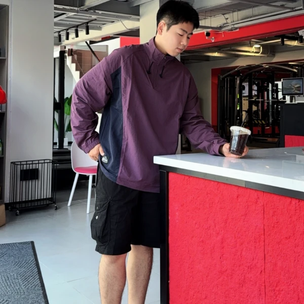 户外速干长袖t恤男秋季2025新款宽松潮流撞色拼接半拉链运动上衣