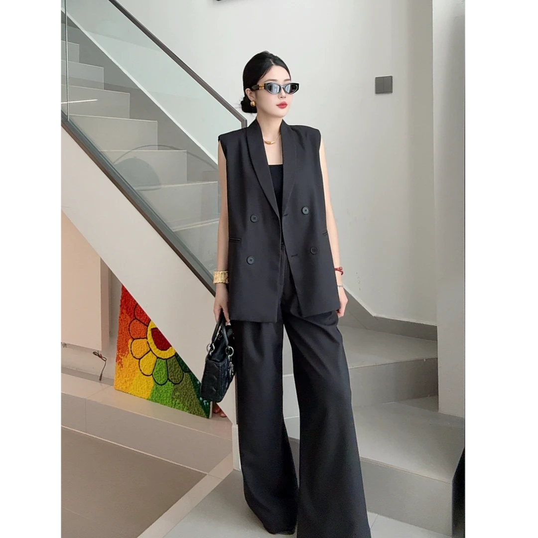 高级感夏季薄款西装套装女无袖马甲上衣+阔腿长裤气质显瘦两件套