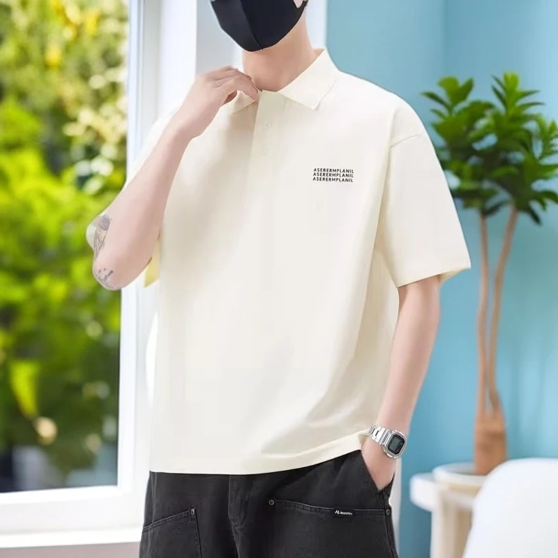 娜罗普西夏季短袖POLO衫男宽松纯色休闲百搭体恤翻领透气凉感上衣