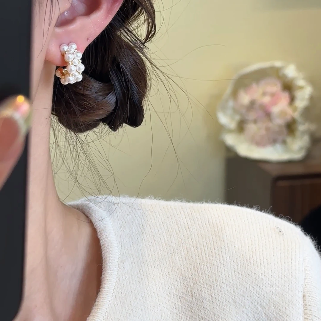 H585 珍珠耳钉时尚百搭法式复古