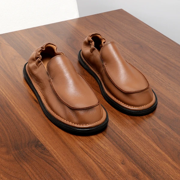 懒人鞋男真皮2025新款透气平底休闲皮鞋一脚蹬松紧口男鞋潮流夏季