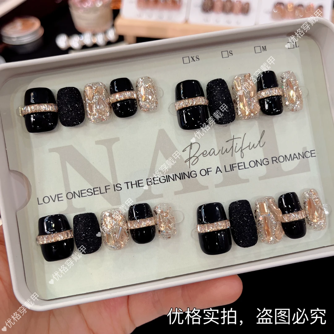 【晚宴】纯手工穿戴甲片（砂糖粉掉粉）高级感指甲贴片10片装美甲F14