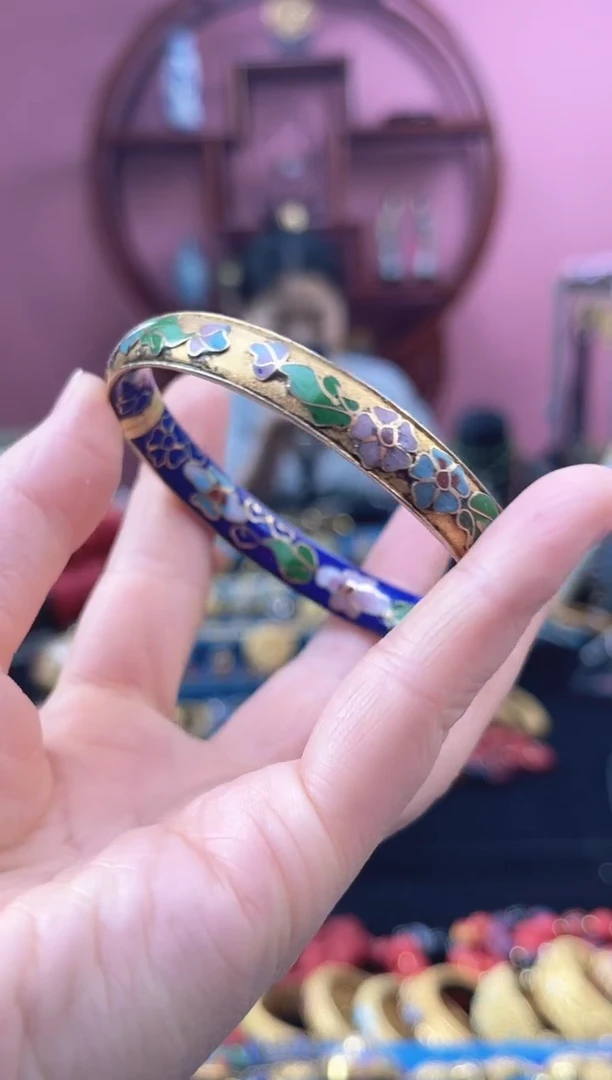 非遗 景泰蓝 金地 开口镯 宝蓝