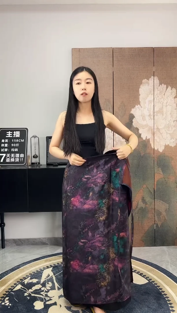 100桑蚕丝紫色裹裙