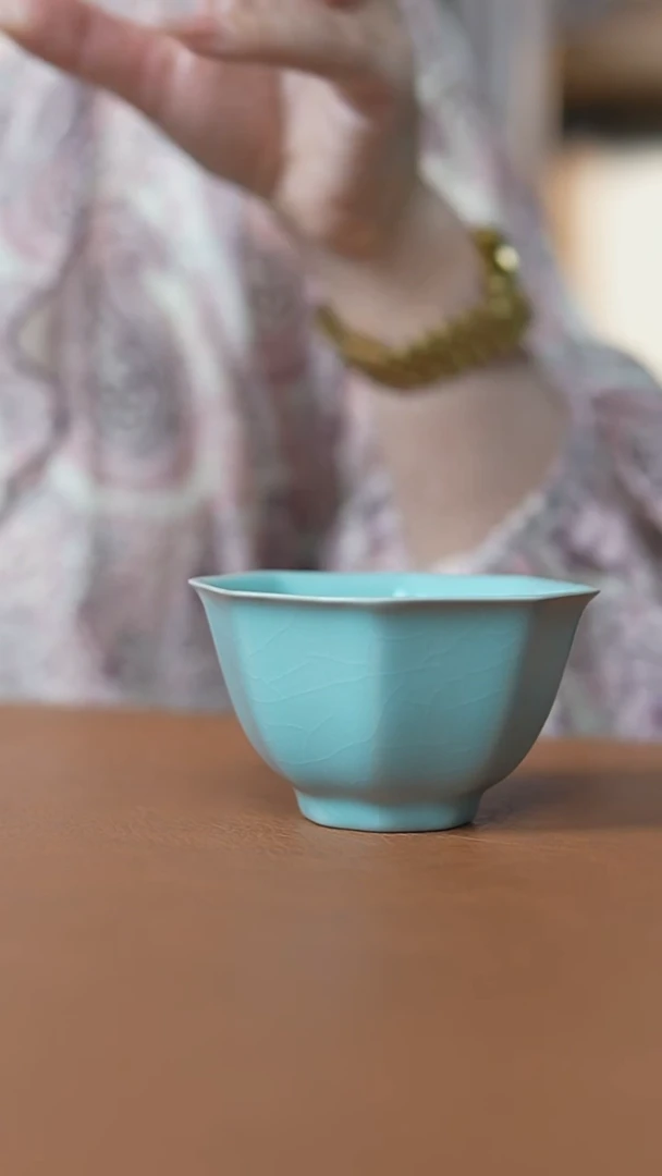 瓷片仿古天青八方杯