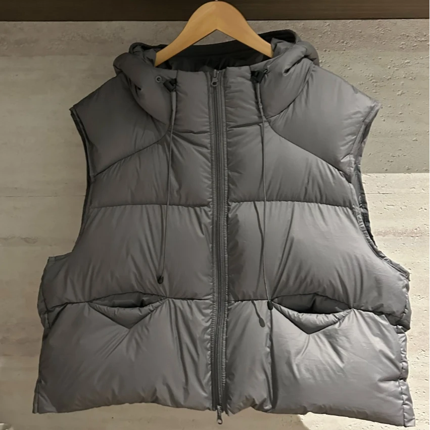 【银河碎片】90白鸭绒无袖羽绒服连帽宽松灰色羽绒马甲女上衣