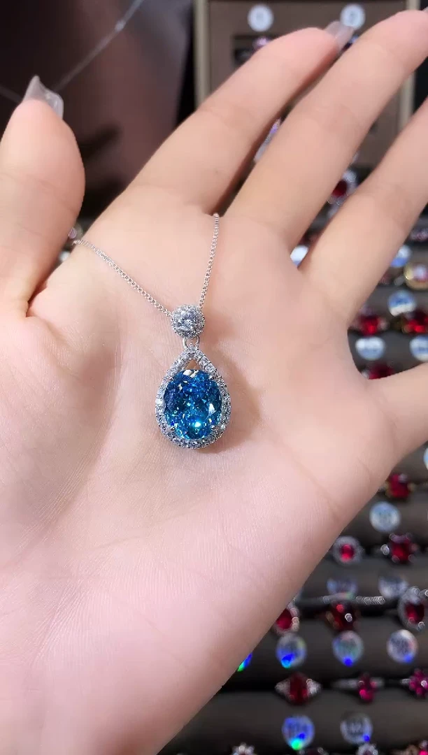 无坠链均925银海蓝色鸟巢切吊坠