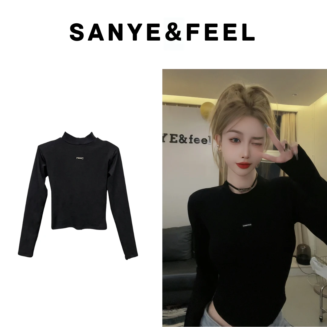 大妍的福利-【妍三也】62104秋冬新款加绒加厚后背抽绳款打底上衣YX