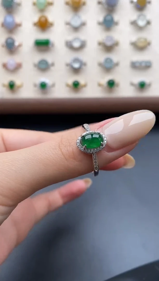 银S925镶嵌戒指翡翠一物一证一礼盒