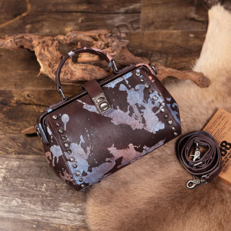 原创设计手绘女孩单肩包个性性价比真皮托特手提包时尚慵懒风女包