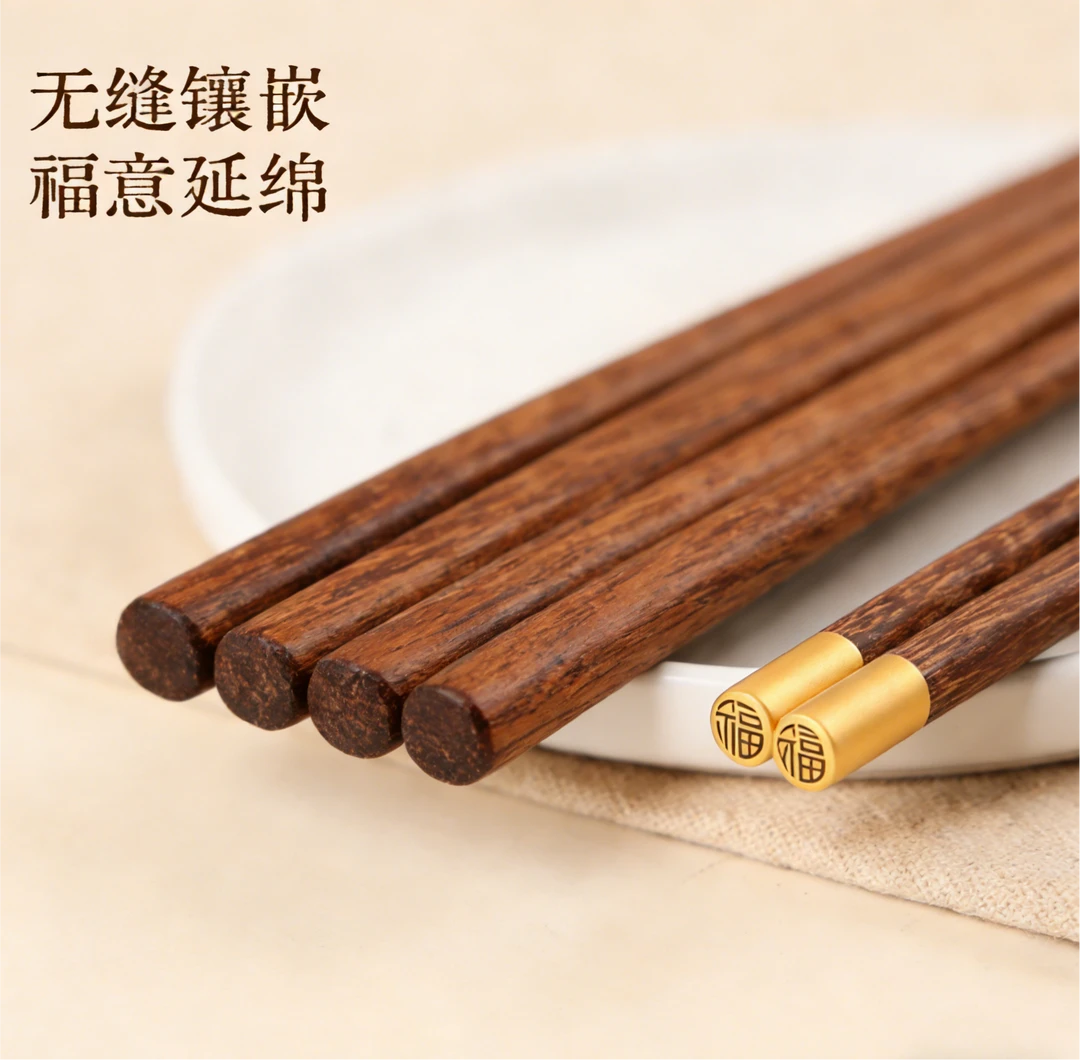 红檀木筷子25cm长防滑高档中式防霉无蜡无漆精致