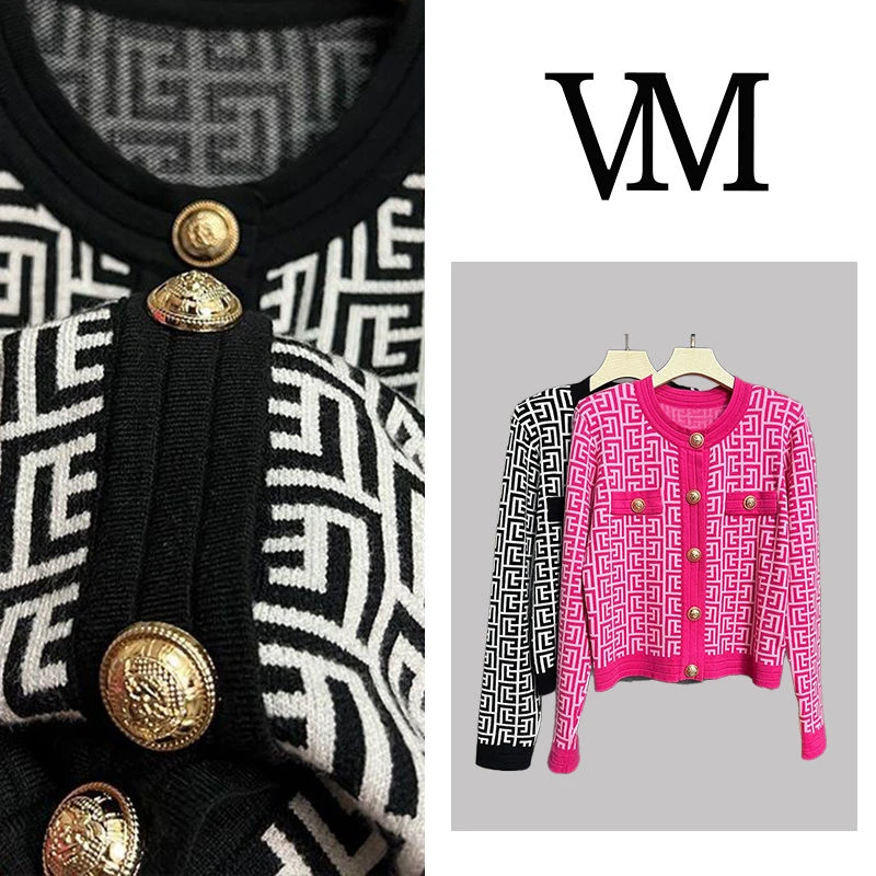 带肩垫小香风针织开衫毛衣外套女春秋新款气质洋气长袖上衣cx7791