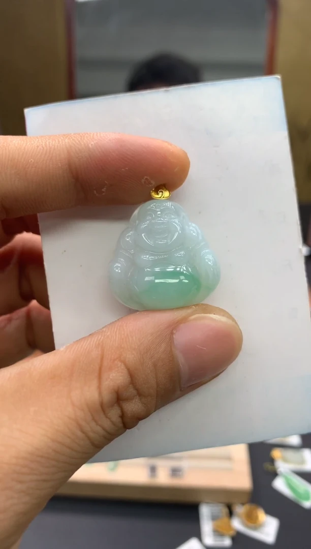 吊坠(不含链)18K金镶嵌翡翠佛公