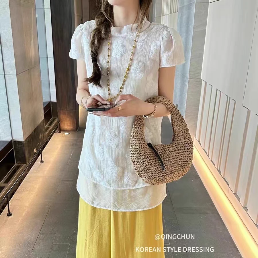 58319款刺绣背心衬衫 夏季新款小衫 咖