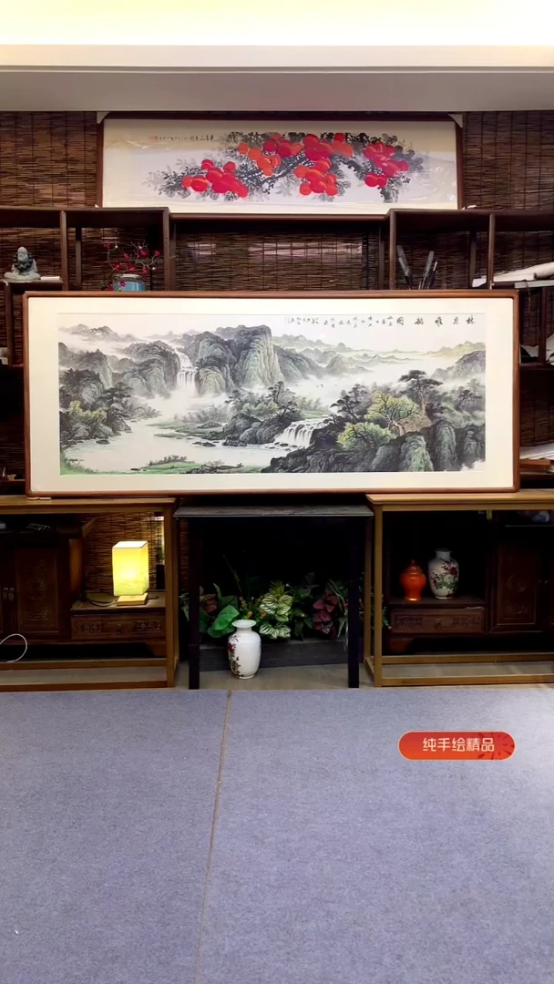 国画小六尺纯实木纯手绘带框装裱205*85cm