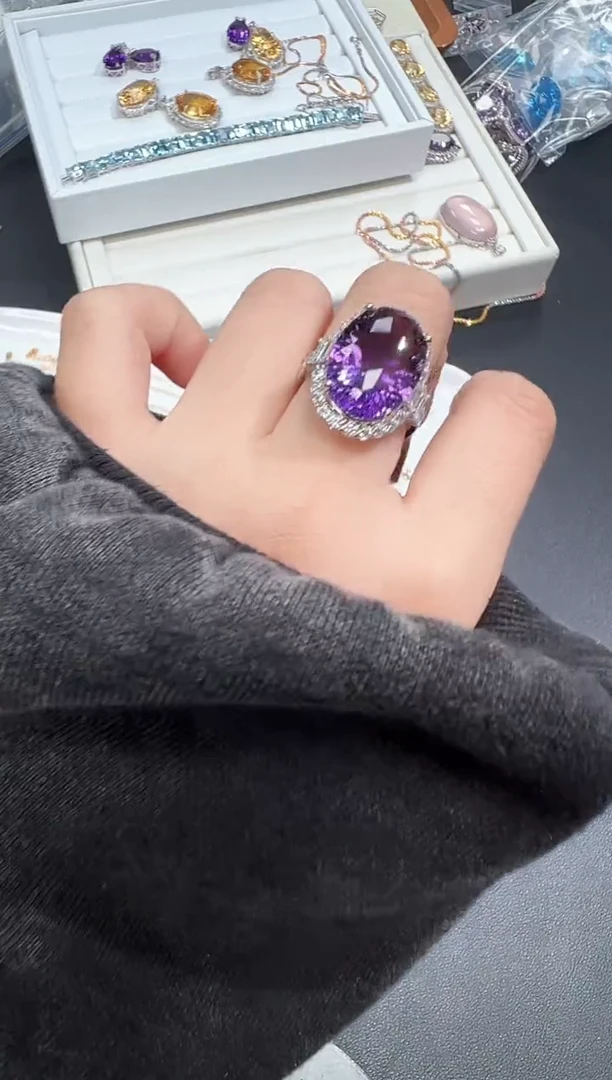 【闪购商品】紫晶戒指银S925镶嵌2p多样性发其一/1个