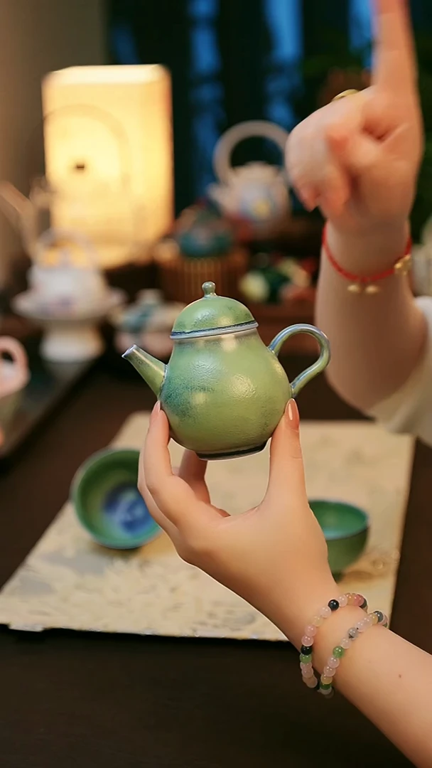 青云茶斋陶瓷茶具楚门窑变铜绿壶